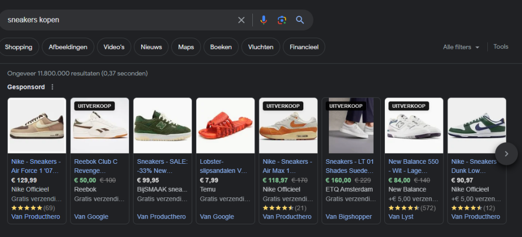 Google Shopping advertentie voorbeeld